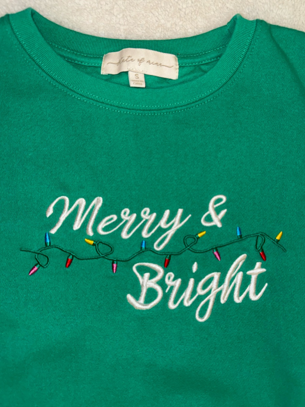 Festive Green 'Merry & Bright' Holiday Crewneck Sweatshirt